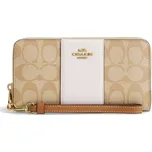 Coach Peněženka Long Zip Around Wallet Signature Canvas Khaki Chalk Lt Saddle