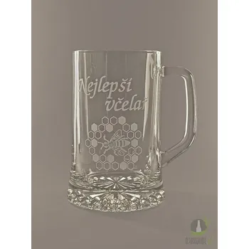 Sklenice Pískovaný půllitr s uchem - Nejlepší včelař