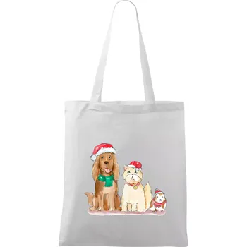 Nákupní taška Veselé vánoce - pes, křeček a kočka - Taška bavlněná - 42 x 38 cm ( Bílá )