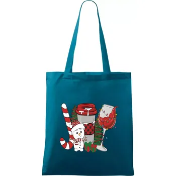 Vánoce, víno a sněhulák - Taška bavlněná - 42 x 38 cm ( Petrolejová )