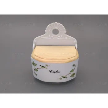 Dóza na potraviny Závěsná dóza porc s dřevěným víčkem 0,7l