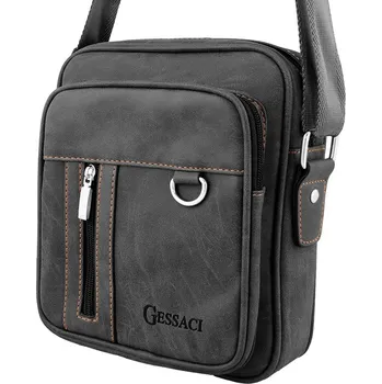 Kožená taška přes rameno Gessaci černá (Černá taška na dokumenty, telefon, peněženku)