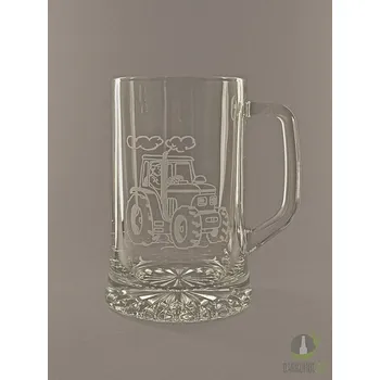 Sklenice Pískovaný půllitr s uchem - Traktor