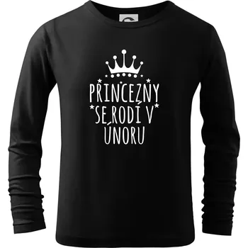 Chlapecké tričko Princezny se rodí v únoru - Triko dětské Long Sleeve - 104-110cm / 3-4 roky ( Černá )