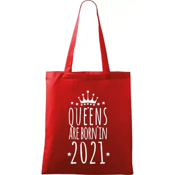 Nákupní taška Queens are born in 2021 - Taška bavlněná - 42 x 38 cm ( Červená )