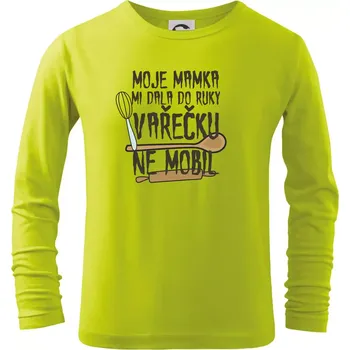Chlapecké tričko Moje mamka mi dala do ruky vařečku - Triko dětské Long Sleeve - 134 cm/8 let ( Limetková )