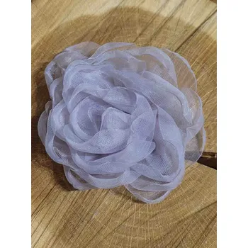 Organzový květ růže k našití a nalepení Ø8 cm barva šedá světlá