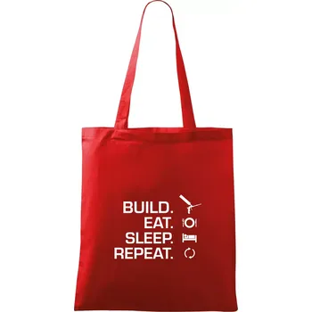 Nákupní taška Build eat sleep repeat - montážní pěna - Taška bavlněná - 42 x 38 cm ( Červená )