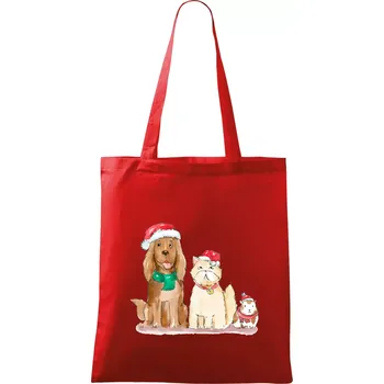 Veselé vánoce - pes, křeček a kočka - Taška bavlněná - 42 x 38 cm ( Červená )