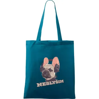 Francouzský buldoček neslyším - Taška bavlněná - 42 x 38 cm ( Petrolejová )