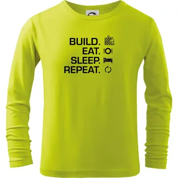Dětská móda Build eat sleep repeat - cihly - Triko dětské Long Sleeve - 146 cm/10 let ( Limetková )