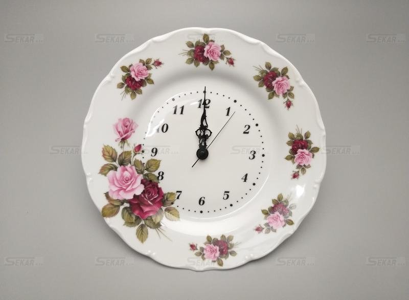 Porcelánové hodiny talíř Červená růže