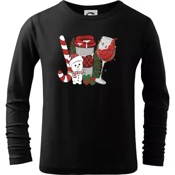 Chlapecké tričko Vánoce, víno a sněhulák - Triko dětské Long Sleeve - 122 cm/6 let ( Černá )