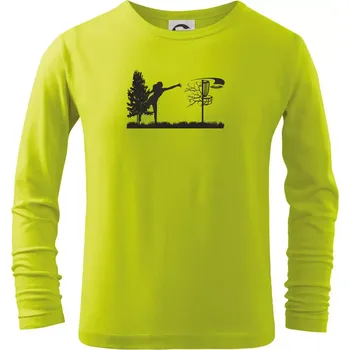 Dětská móda Disc golf - žena černý obrázek - Triko dětské Long Sleeve - 146 cm/10 let ( Limetková )