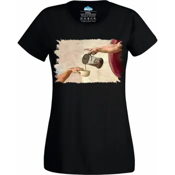 Dámské tričko Spojení Boha s Kávou (Velikost: 4XL, Barva: Černá)