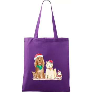 Veselé vánoce - pes, křeček a kočka - Taška bavlněná - 42 x 38 cm ( Fialová )