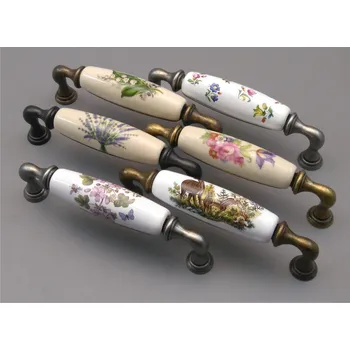 Nábytkové kování Porcelánová úchytka 128mm s dekorací 15136K12800 Povrchová úprava: 03