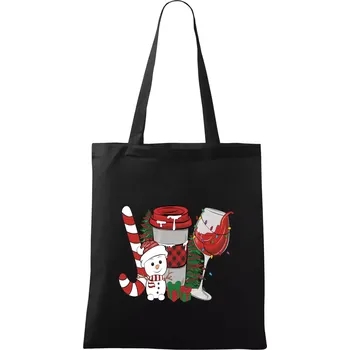 Vánoce, víno a sněhulák - Taška bavlněná - 42 x 38 cm ( Černá )