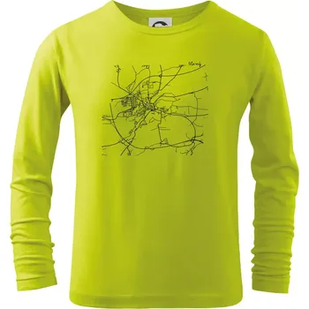 Chlapecké tričko Černobílá mapa Cerhovice 267 61 - Triko dětské Long Sleeve - 122 cm/6 let ( Limetková )