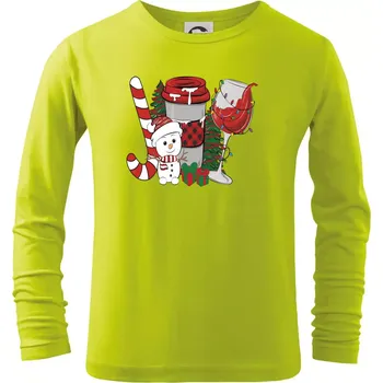 Dětská móda Vánoce, víno a sněhulák - Triko dětské Long Sleeve - 146 cm/10 let ( Limetková )