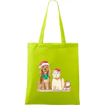 Veselé vánoce - pes, křeček a kočka - Taška bavlněná - 42 x 38 cm ( Limetková )