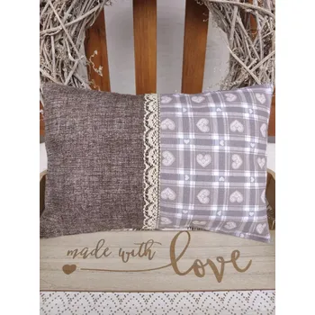Polštář Nahřívací polštářek s levandulí a pohankou – Srdce v kostkách & hnědá