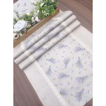 ubrus Běhoun - levandule na režné béžové (Rozměr: 42 x 139 cm)