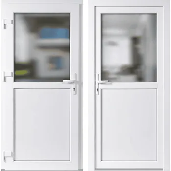 Vchodové dveře OknaDvereNaMiru.cz Vchodové plastové dveře 1-2 sklo krizet, bílá / bílá, levé, otevírání dovnitř, 98x198 cm