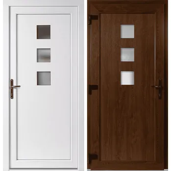 Vchodové dveře OknaDvereNaMiru.cz Vchodové plastové dveře Ella, zlatý dub / bílá, levé, otevírání ven, 98x198 cm