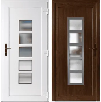 Vchodové dveře OknaDvereNaMiru.cz Vchodové plastové dveře Lucy + INOX orámování, zlatý dub / bílá, pravé, otevírání dovnitř, 98x198 cm