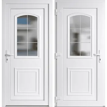 Vchodové dveře OknaDvereNaMiru.cz Vchodové plastové dveře 302, bílá / bílá, levé, otevírání ven, 110x210 cm