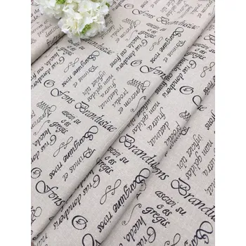 Látka 100% bavlna - latinské písmo na béžové