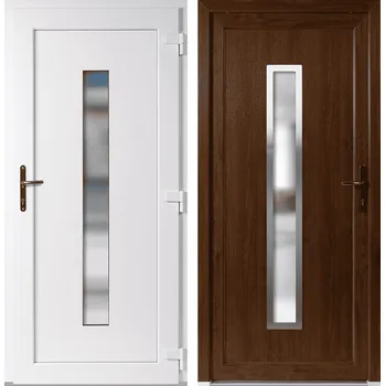 Vchodové dveře OknaDvereNaMiru.cz Vchodové plastové dveře Hana + INOX orámování, zlatý dub / bílá, pravé, otevírání dovnitř, 100x210 cm