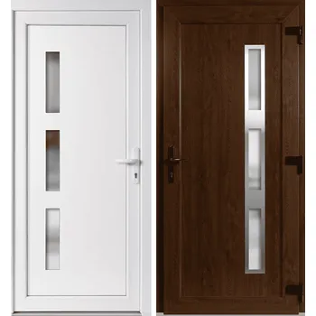 Vchodové dveře OknaDvereNaMiru.cz Vchodové plastové dveře Julie + INOX orámování, zlatý dub / bílá, levé, otevírání ven, 105x205 cm