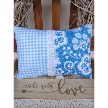 Polštář Nahřívací polštářek s levandulí a pohankou – Modrá krajka & kostka