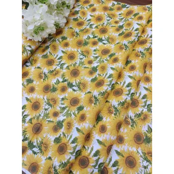 Látka 100% bavlna - slunečnice s listy