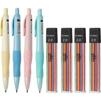 Mikrotužka Sada 2mm mechanických tužek s barevnými tuhami 4x12 barev Tesařská tužka Kreslicí tužka pro psaní Skicování Školní a kancelářské potřeby