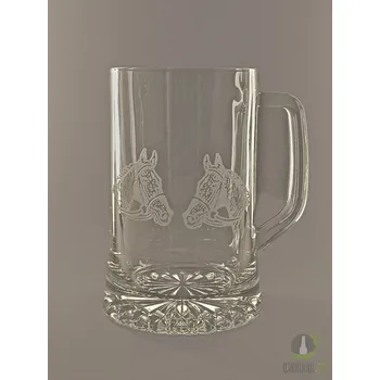 Sklenice Pískovaný půllitr s uchem - Dva koně