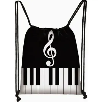 Hudebniny Sportovní vak na záda s potiskem klaviatury a houslového klíče