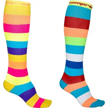 Pánské ponožky X-STRIPY proužkované kompresní podkolenky COMPRESSOX 35-38 rainbow (duha)