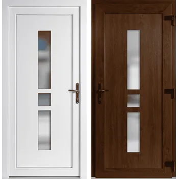 Vchodové dveře OknaDvereNaMiru.cz Vchodové plastové dveře Megan, zlatý dub / bílá, pravé, otevírání ven, 105x205 cm