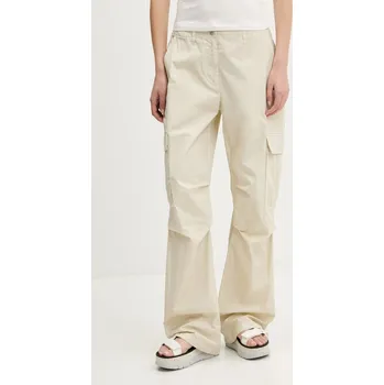 Dámské kalhoty Kalhoty Tommy Jeans dámské, béžová barva, široké, high waist, DW0DW20350 01X, vel. 28/30