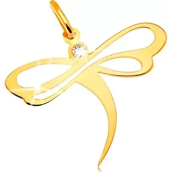 Přívěsek Diamantový přívěsek ve žlutém 14K zlatě - vážka s briliantem a výřezy
