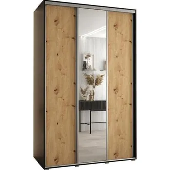 Šatní skříň Šatní skříň s posuvnými dveřmi a zrcadlem DAVOS 160cm | Černá / DUB Artisan / stříbrné