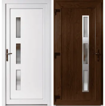 Vchodové dveře OknaDvereNaMiru.cz Vchodové plastové dveře Venus + INOX orámování, zlatý dub / bílá, levé, otevírání ven, 110x210 cm