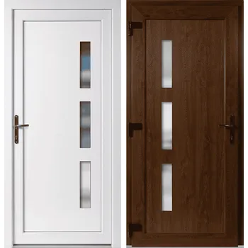 Vchodové dveře OknaDvereNaMiru.cz Vchodové plastové dveře Julie, zlatý dub / bílá, levé, otevírání ven, 88x198 cm