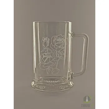 Sklenice Pískovaný půllitr s uchem - Růže