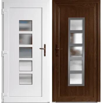 Vchodové dveře OknaDvereNaMiru.cz Vchodové plastové dveře Lucy + INOX orámování, zlatý dub / bílá, levé, otevírání dovnitř, 105x205 cm