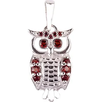 Přívěsek granát - stříbrný přívěsek - sova (1634) povrchová úprava: zlacené