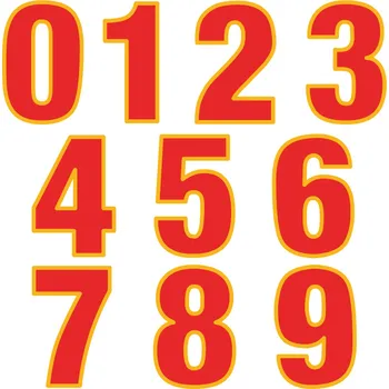 Textilní nažehlovací páska Nažehlovací čísla potisk DTF - JEDNOTLIVĚ - barva červená se žlutým lemováním